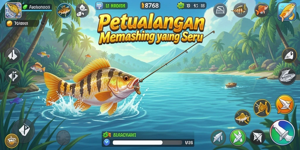 Tangkapan ikan besar dalam gameplay menantang di 8768.