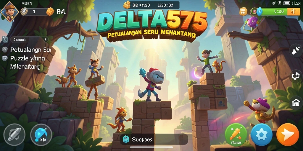 Tampilan gameplay DELTA575 yang penuh warna dan menantang.