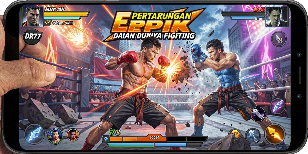 Screenshot menampilkan aksi pertarungan intens dalam IDR77.