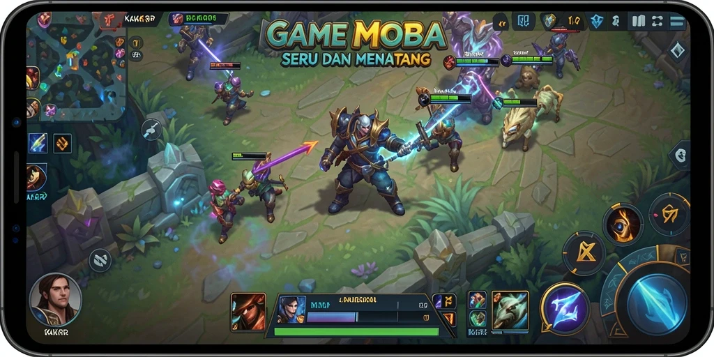 Screenshot KAKRP menampilkan aksi seru di gameplay MOBA.