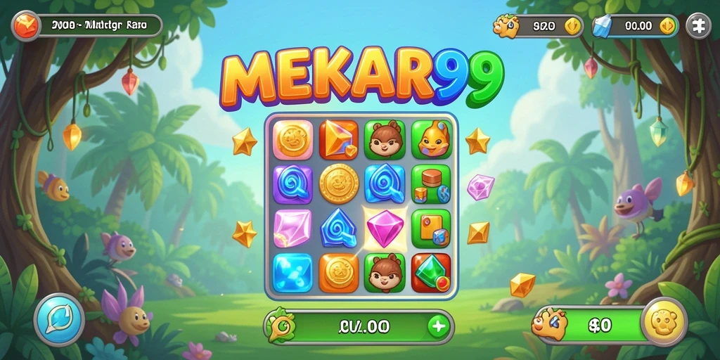 Tampilan gameplay MEKAR99 yang penuh warna dari level Match-3.