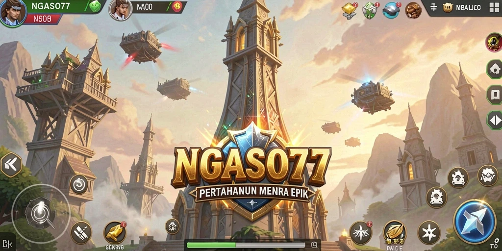 Screenshot gameplay Tower Defense NGASO77 yang mendebarkan.