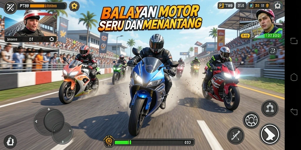 Gameplay seru balapan motor di PT89 dengan grafik menakjubkan.