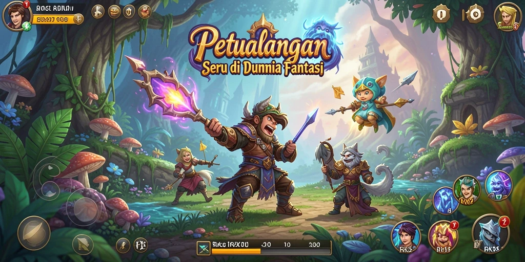 Screenshot gameplay RK55 yang menunjukkan eksplorasi dunia petualangan.