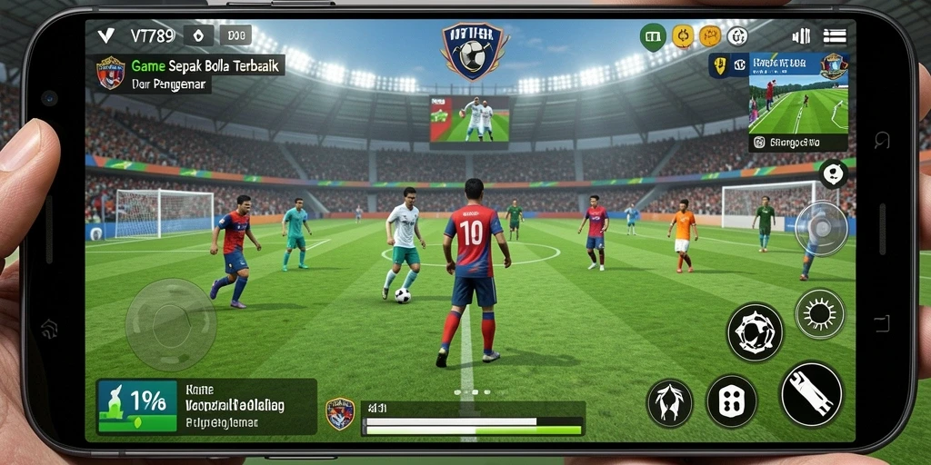 Tampilan gameplay seru di lapangan sepak bola.